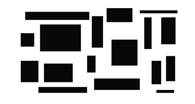 Minimalist black rectangle set, geometric block shapes, abstract vector layout elements