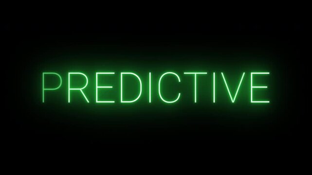 Flickering neon green glowing predictive sign animated black background.