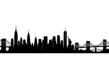 Obraz premium New York City Skyline Silhouette with Bridges and Statue of Liberty