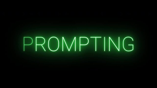 Flickering neon green glowing prompting sign animated black background.