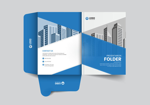 modern corporate company presentation folder layout design with geometric shapes