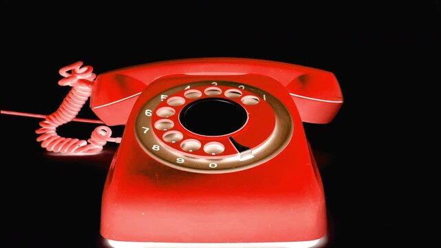 vintage red phone ringing isolated on black 