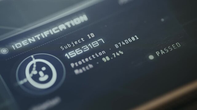 UI security check display with subject ID, confidence level, and successful verification outcome