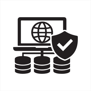 Secure Network and Database Protection Icon, Global Cybersecurity Symbol with Shield for Data Security, Server Safety and Internet Privacy Concept

