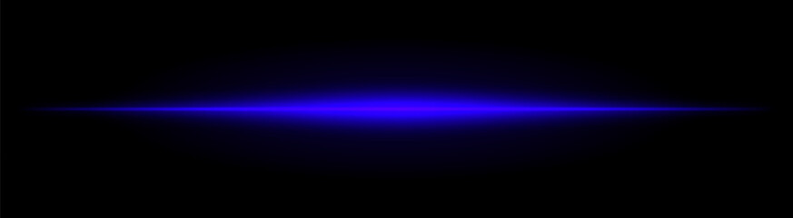 Obraz premium Abstract light flare composition. Single horizontal luminous beam with strong central brightness, smooth elongated glow fading into soft edges across dark background.