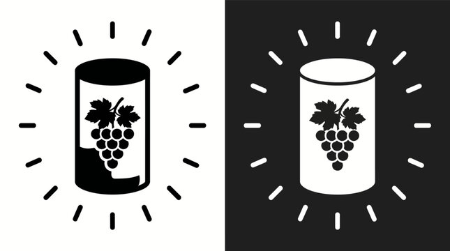 Elegant glowing wine cork icon with grape cluster, representing vintage beverage quality