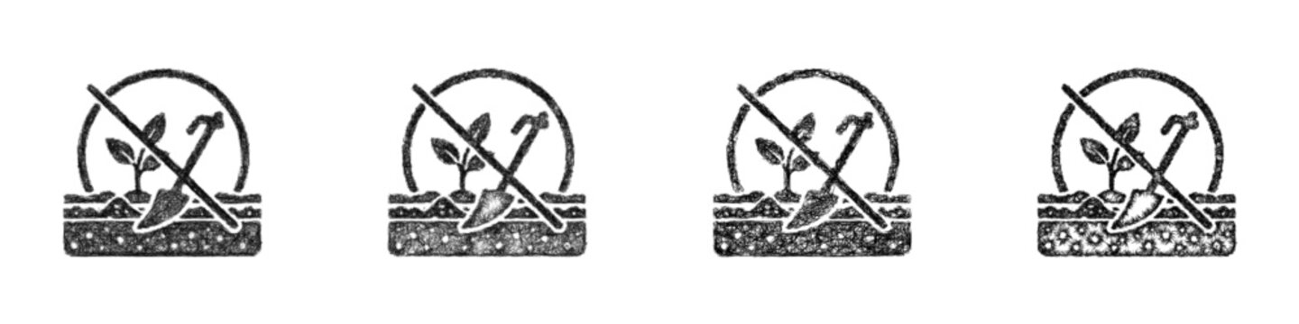 Black and white sketch no till farming icon design set
