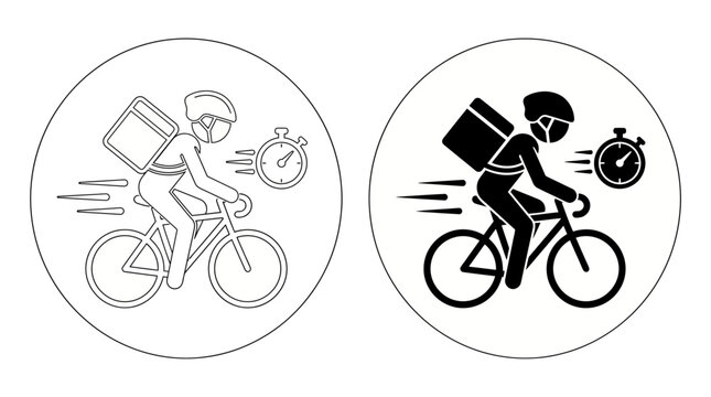 Fast food delivery cyclist icon with timer and mask