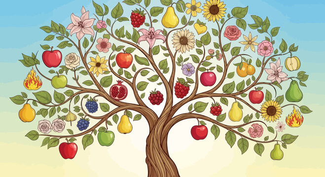 A vibrant, fruitful tree flourishing with diverse blooms, perfect for a memorable mother day's heartfelt tribute