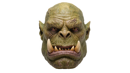 Detailed green orc head mask with large tusks, isolated on transparent background © Sofix