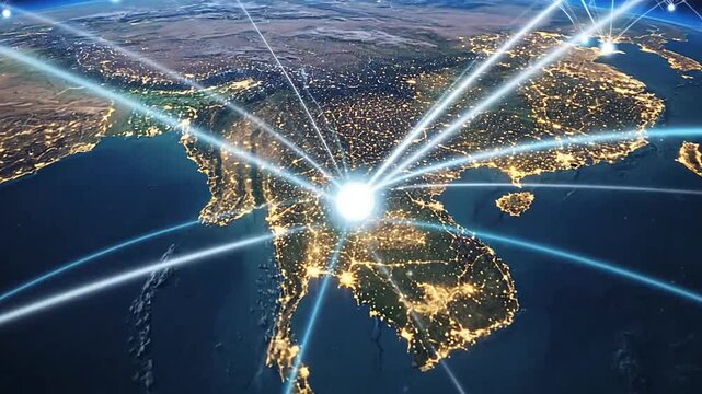 A digital globe showing global connectivity and data network lines