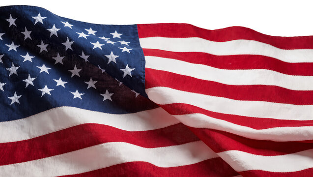 Waving American flag with stars and stripes, isolated on transparent background