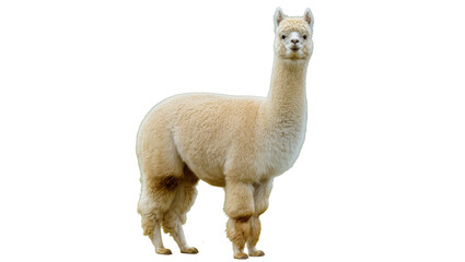 Naklejka premium Fluffy cream colored alpaca standing, isolated on transparent background