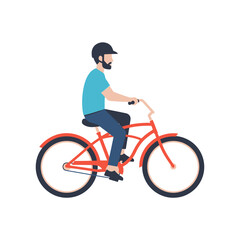 Naklejka premium Bearded man with helmet riding a red vintage style bicycle
