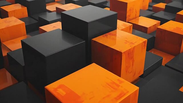 Abstract background featuring many orange and dark grey 3D cubes