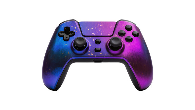 Galaxy patterned video game controller with buttons and joysticks, isolated on transparent background