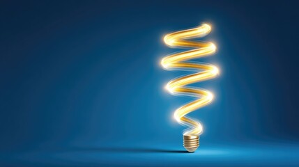 Obraz premium Innovative Spiral Light Bulb Design Illuminating a Blue Background with Glowing Energy for Creative and Modern Concepts in Energy Efficiency