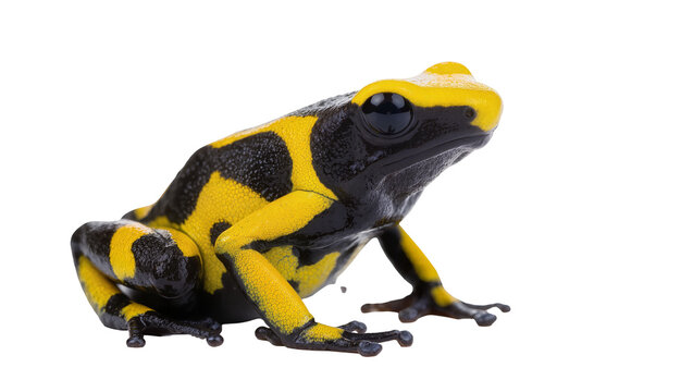 Vibrant yellow and black poisonous dart frog, isolated on transparent background