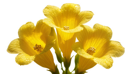 Fototapeta premium Cluster of bright yellow trumpet flowers with visible stamens, isolated on transparent background