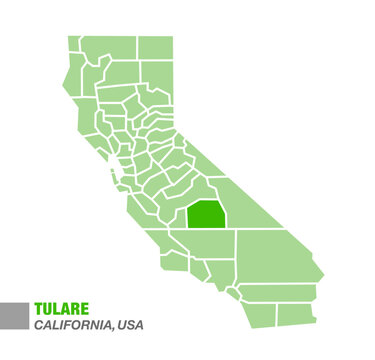California State Map with Highlighted Tulare County Green Color Vector Illustration