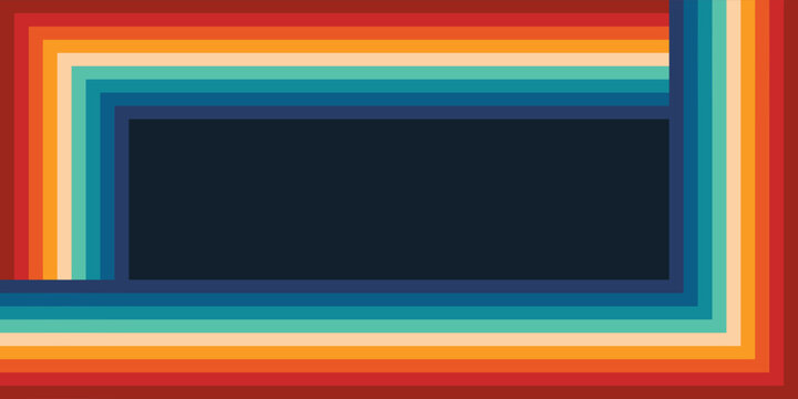 Abstract colorful 70s background vector. Vintage retro style wallpaper with lines, rainbow wavy stripes.