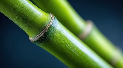 Fototapeta premium Fresh Green Young Bamboo Node Macro Close Up, Natural Bamboo Texture Widescreen Detail