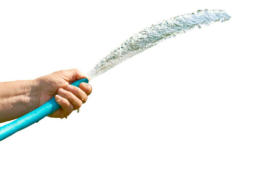 Hose in hand draining water for watering and washing