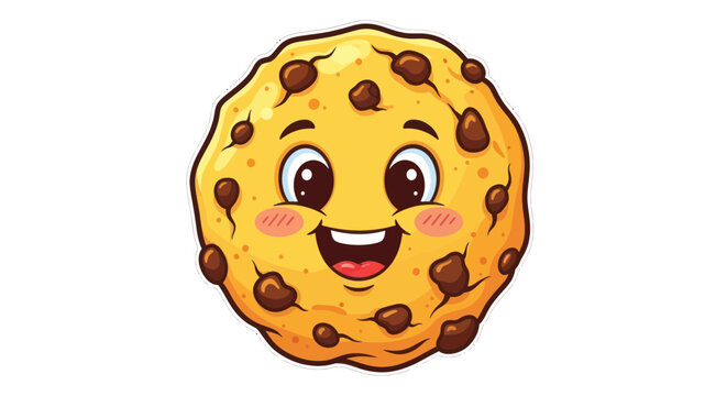 Happy Chocolate Chip Cookie Character with Smiling Face - Cute Cartoon Food