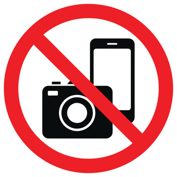No Photography and Recording Allowed vector Sign, Camera and Phone Prohibition icon in Clean Flat Style for Safety and Access control design.