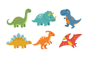 Colorful baby dinosaurs vector element set, cute cartoon dino character illustration for kids © Hellotatary
