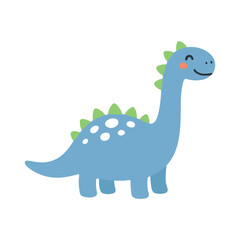 Cute blue brontosaurus vector illustration, kawaii baby sauropod dinosaur clip art © Hellotatary
