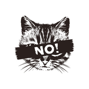 Retro vintage illustration of Anonymous Cat Face with Censorship Lines Black and White Grunge Stencil Street Art vector art