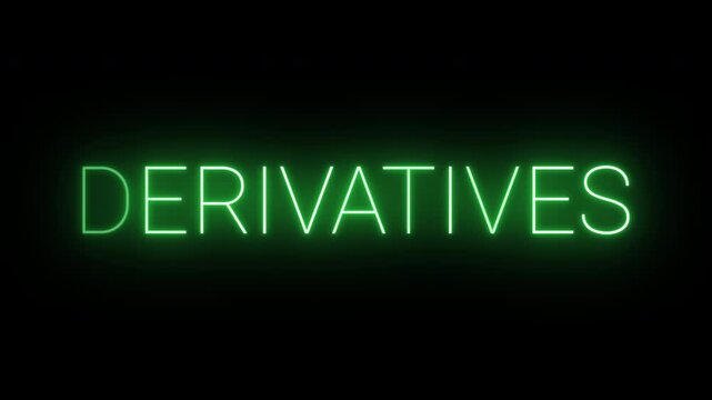 Flickering neon green glowing derivatives sign animated black background.