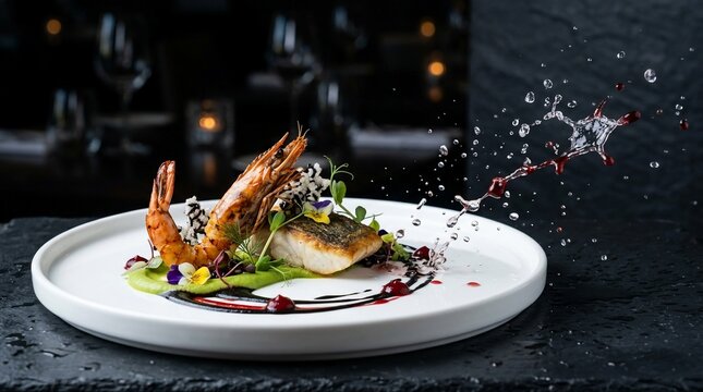 Delicious seafood dish with shrimp and fish on a plate