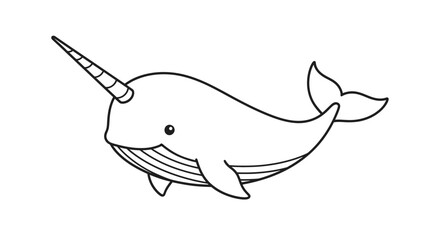 Cute Narwhal Unicorn of the Sea Cartoon Drawing © Wan