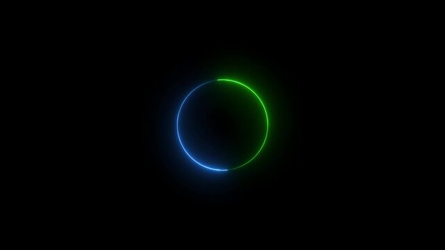 Bright neon circular line frame repetitive animation on black background. Neon light trail circle- Gradient neon circle frame loading icon animation. Cyan circle glow border concept blinking lines.