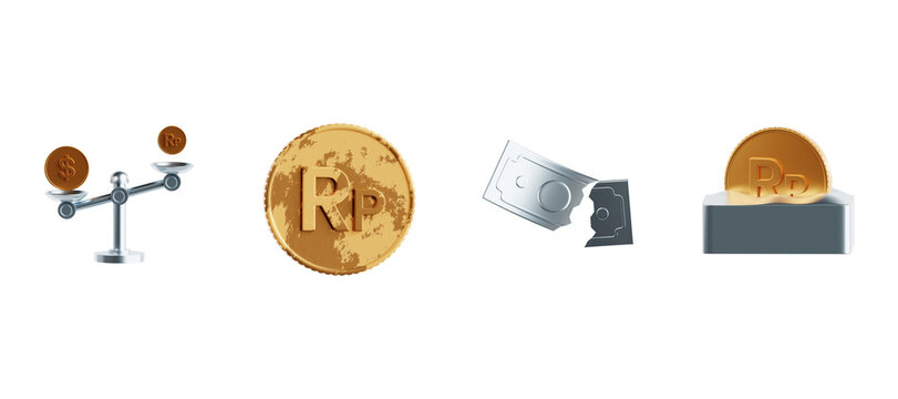 stacked Indonesian rupiah coin collapsing broken banknote falling scale collapse currency crisis