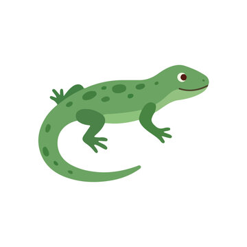 Cute green lizard crawling vector illustration, funny gecko cartoon character