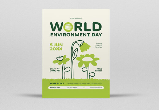 Green and Black Doodle World Environment Day Flyer Layout