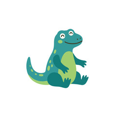 Obraz premium Cute turquoise komodo dragon waving hand vector illustration, funny lizard cartoon character