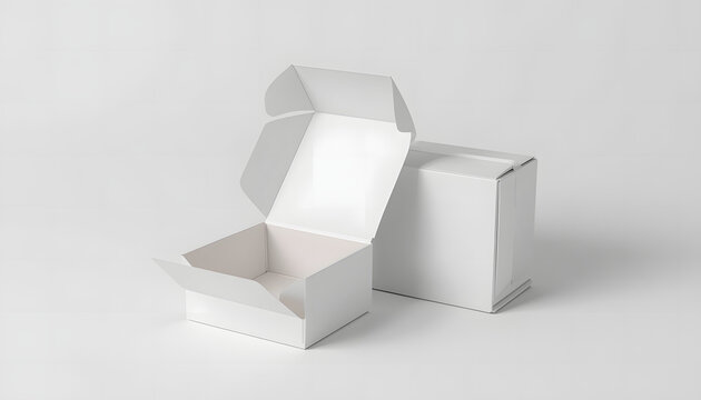 White folding gift boxes, opened and closed, 3D rendering