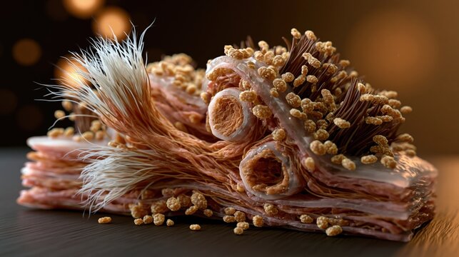 3D cross-section render of human scalp showing hair follicles in Waardenburg syndrome, affected depigmented white hair follicle beside normally pigmented dark follicle