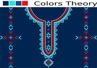 Obraz premium Ethnic geometric neckline embroidery design with tribal aztec pattern for kurti, vector illustration.