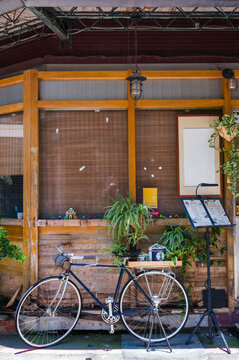 Bicycle and shopfront in the streets of Taipei, Taiwan
