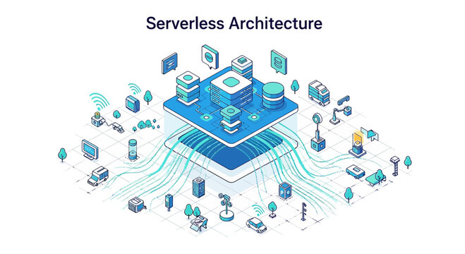 Serverless Architecture Illustration: Cloud Computing, IoT, Data Flow