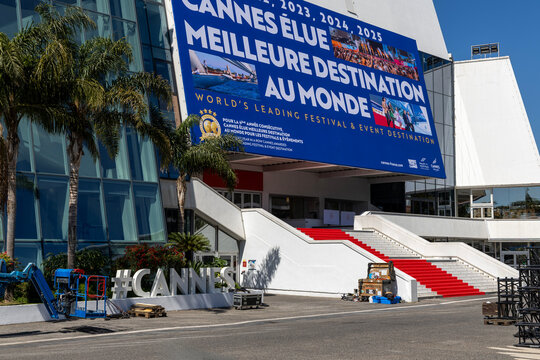 Cannes, France April 29, 2026. Cannes Film Festival building with red carpet, Cannes, France.