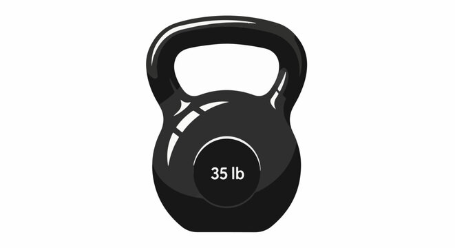 A glossy black kettlebell with a circular weight indicator reading "35 lb