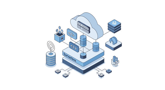 Serverless Cloud Computing Technology Icon Set
