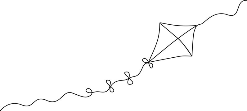 Continuous line drawing Kite, flying kite, kite icon, vector kite, line art kite