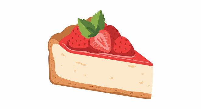 A delicious slice of strawberry cheesecake, topped with fresh berries and mint leaves